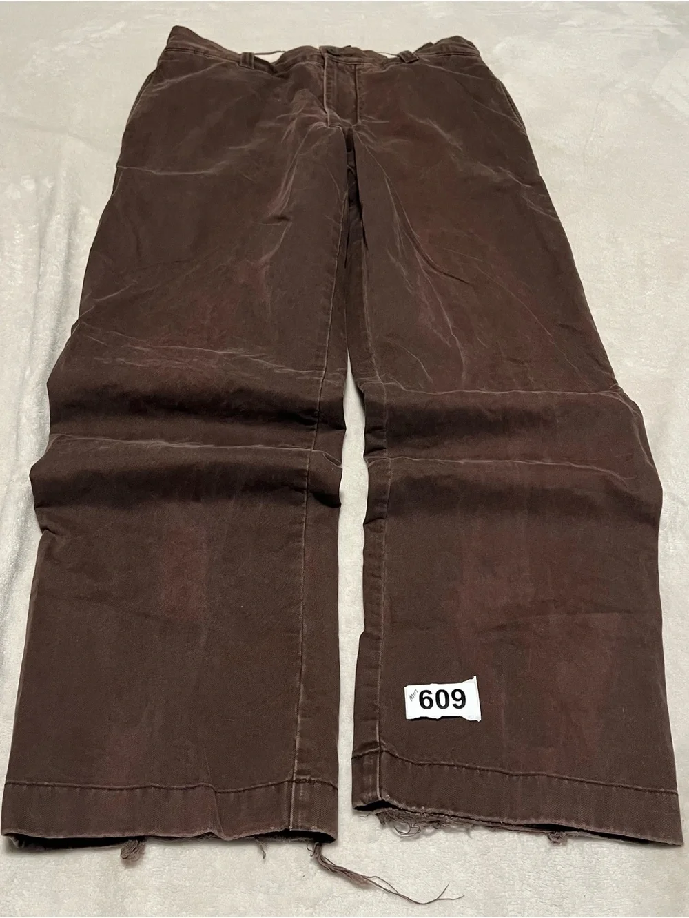 Vtg J.Crew Men Straight Leg Flat Front Frayed Hem Chino Pants Brown Sz 34x32